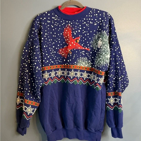 Vintage winter snowy cardinal sweatshirt - Picture 1 of 4